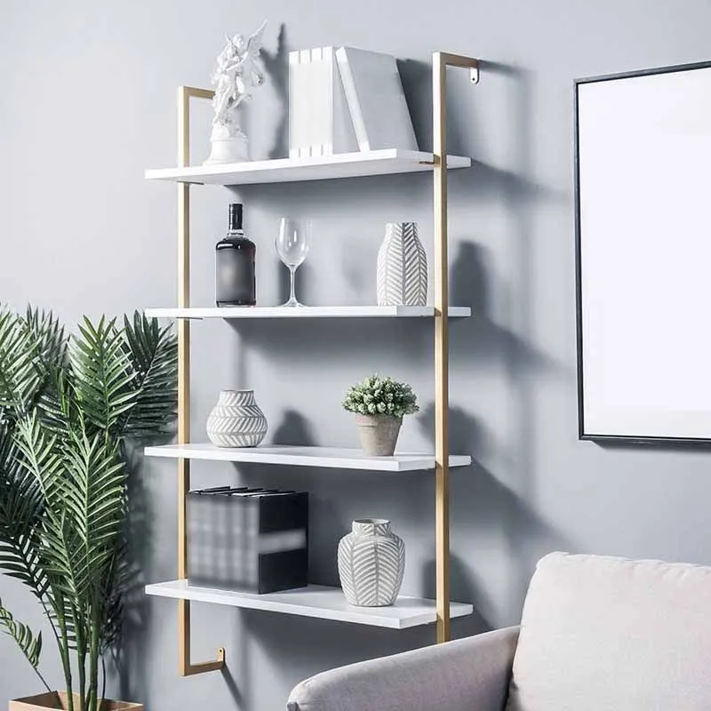 Contemporary Wall Unit Bookshelf Ijzer Frame Manufactured Wood Shelf 23