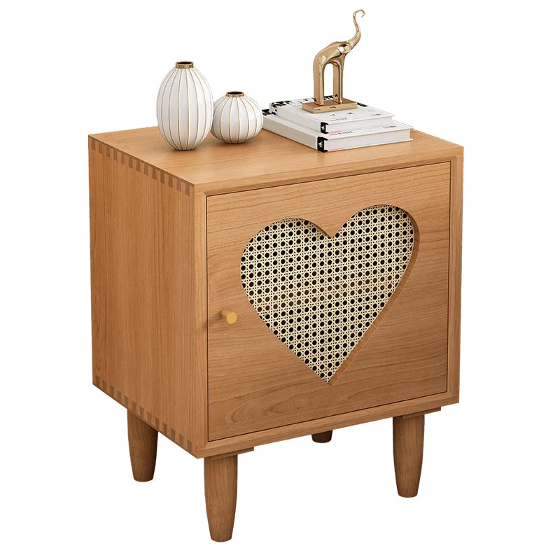 Contemporary Wood Bedside Cabinet Antique Finish Bed Nightstand Nut