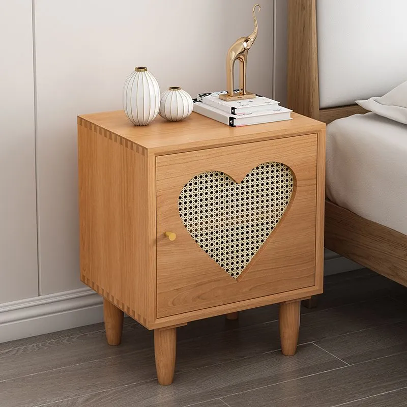 Contemporary Wood Bedside Cabinet Antique Finish Bed Nightstand Nut