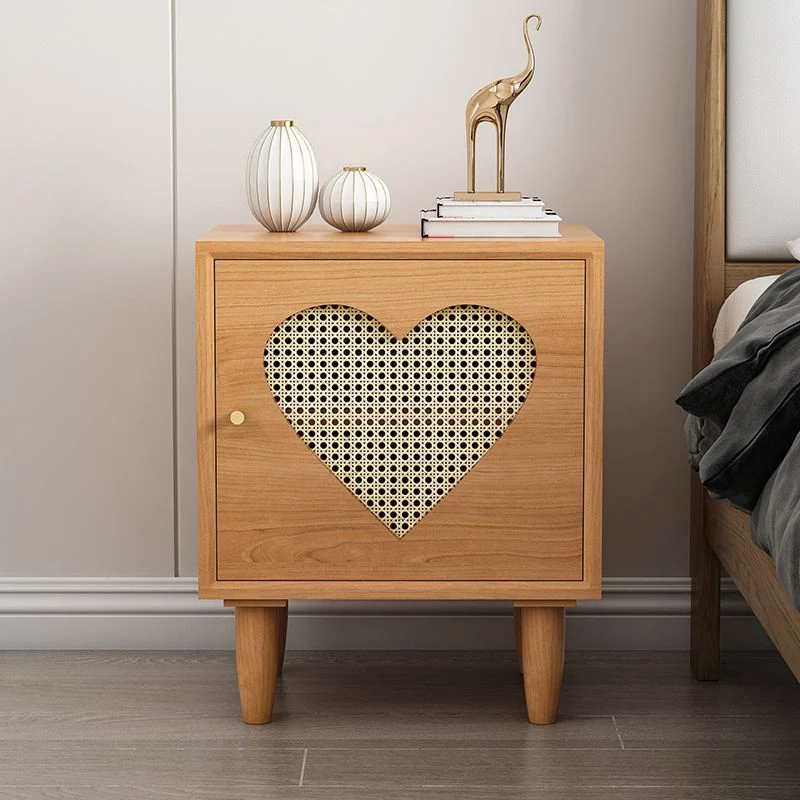 Contemporary Wood Bedside Cabinet Antique Finish Bed Nightstand Nut