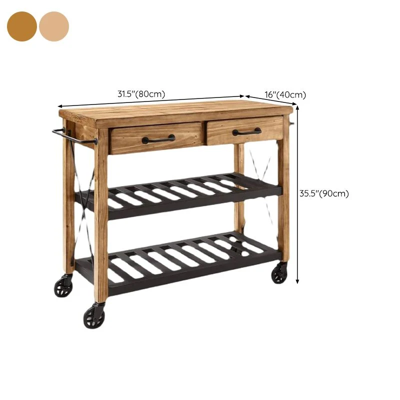 Contemporary Wood Kitchen Cart Rolling Van metaal Kitchen Cart Open Storage 28l