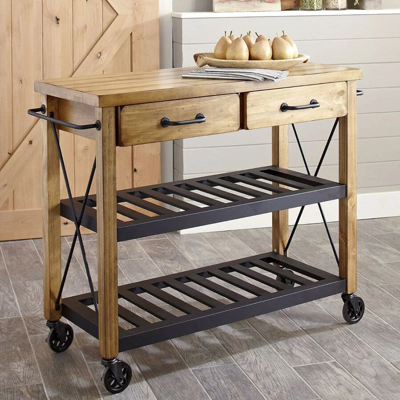 Contemporary Wood Kitchen Cart Rolling Van metaal Kitchen Cart Open Storage 28l