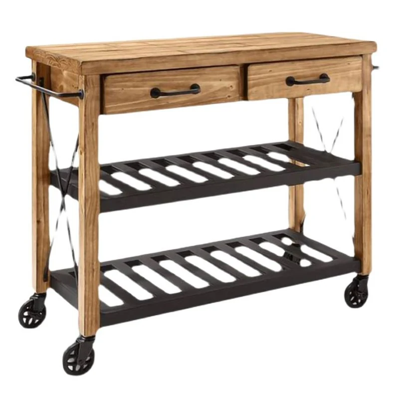 Contemporary Wood Kitchen Cart Rolling Van metaal Kitchen Cart Open Storage 28l