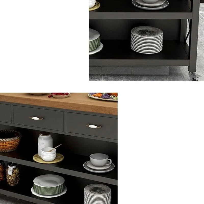 Contemporary Wood Kitchen Trolley Stationary Kitchen Island Table Open Storage 47l