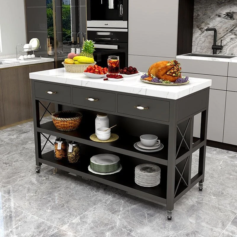 Contemporary Wood Kitchen Trolley Stationary Kitchen Island Table Open Storage 47l
