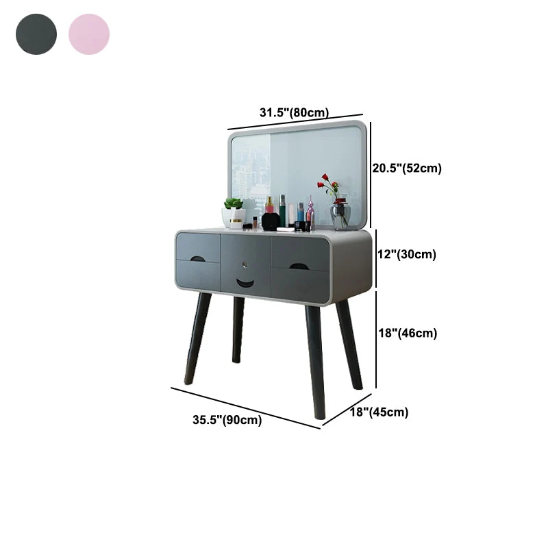 Contemporary Wood Vanity 5 Storage Drawers Mirror & Stool 24l