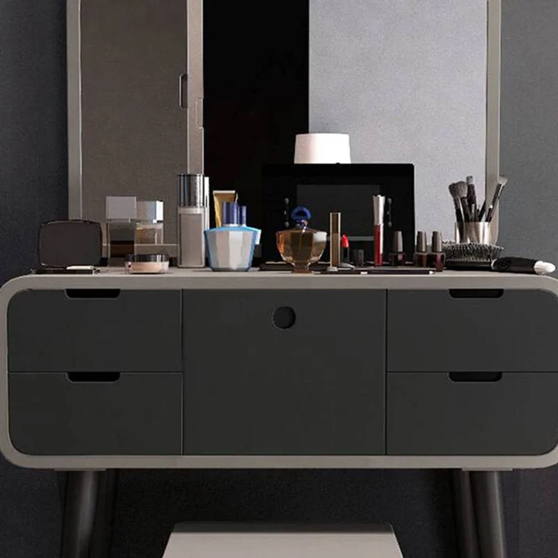 Contemporary Wood Vanity 5 Storage Drawers Mirror & Stool 24l