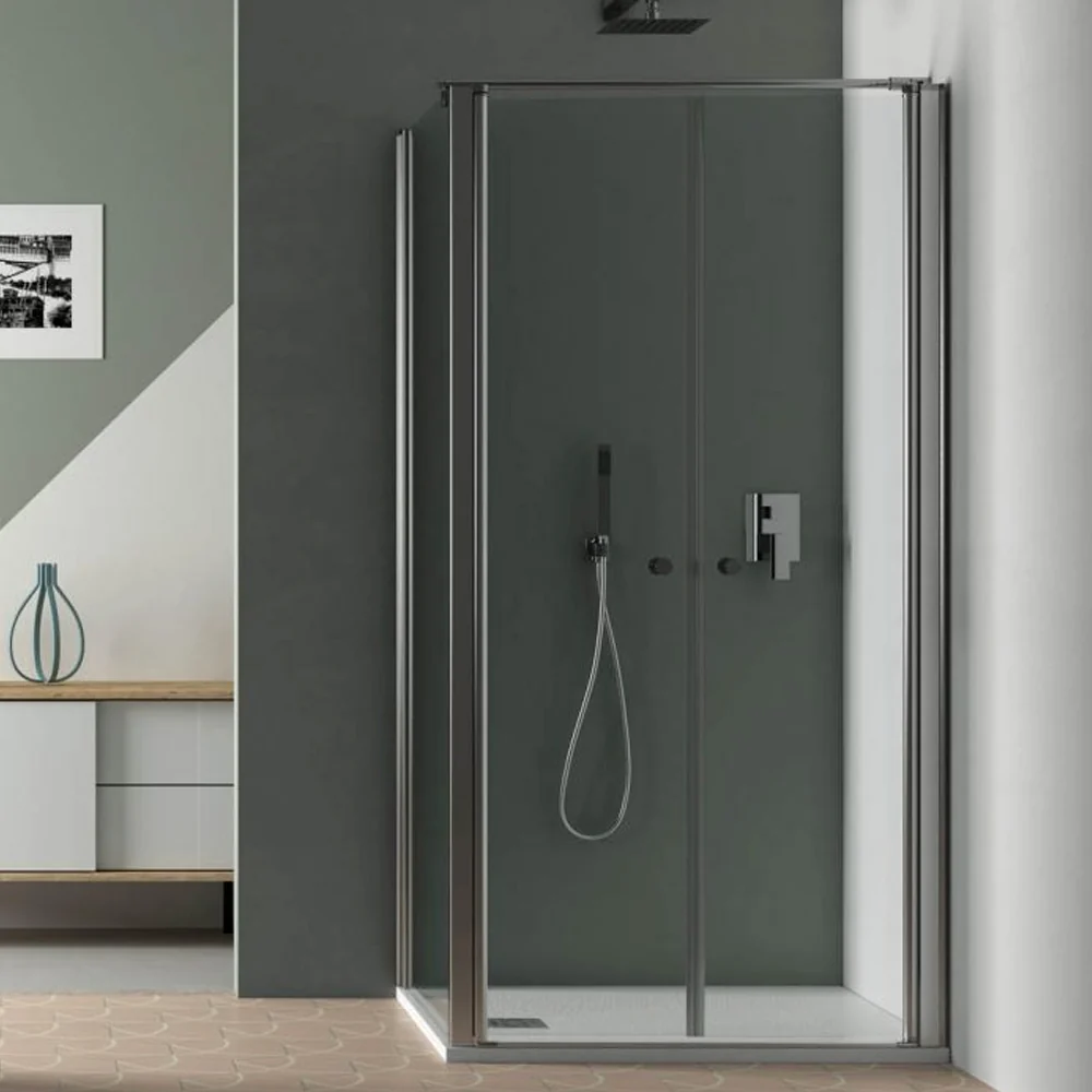 Corner Shower Enclosure 110x80 saloon door opening and fixed wall 6 mm glazen glass
