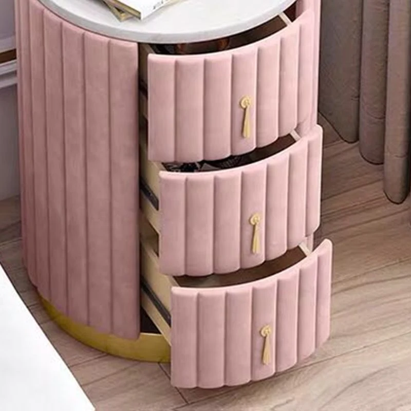 3 Drawers Night Table Nightstand Marble Round Bedside Cabinet Drawers Included Grey