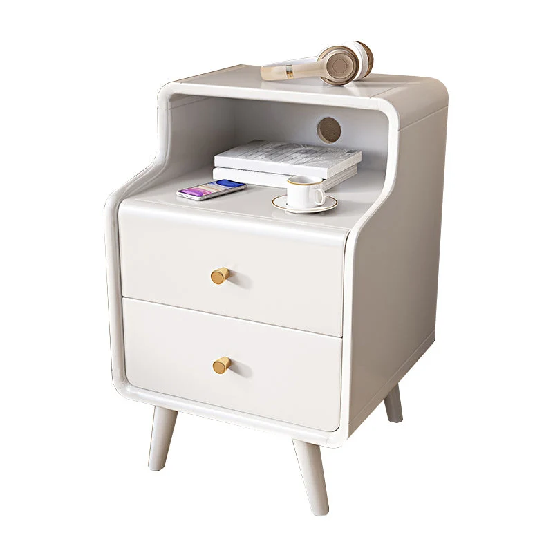 2 Drawers 1 Shelf Night Table Contemporain Solid Wood Nightstand Legs ,23.6" Tall White