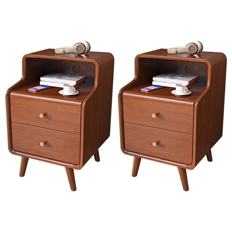 2 Drawers 1 Shelf Night Table Contemporain Solid Wood Nightstand Legs ,23.6" Tall White