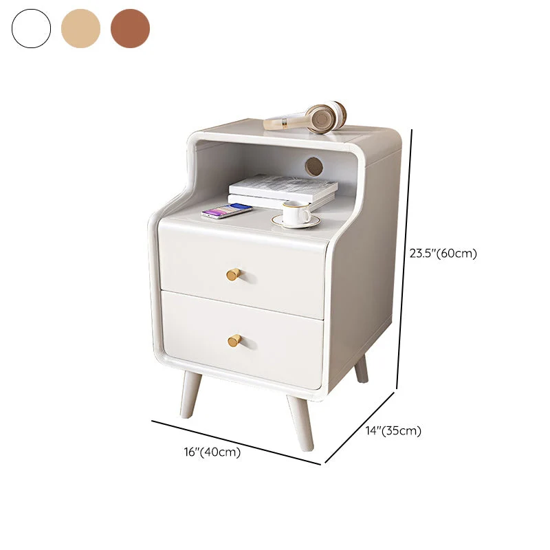2 Drawers 1 Shelf Night Table Contemporain Solid Wood Nightstand Legs ,23.6" Tall White