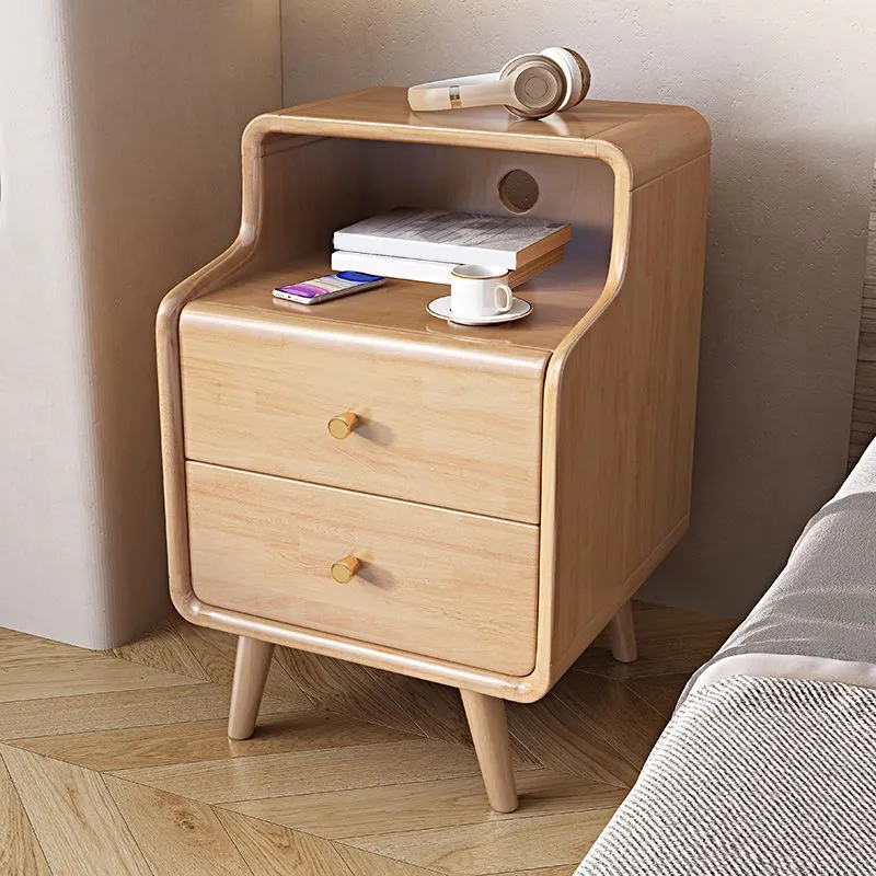 2 Drawers 1 Shelf Night Table Eigentijds Solid Wood Nightstand Legs ,23.6" Tall White