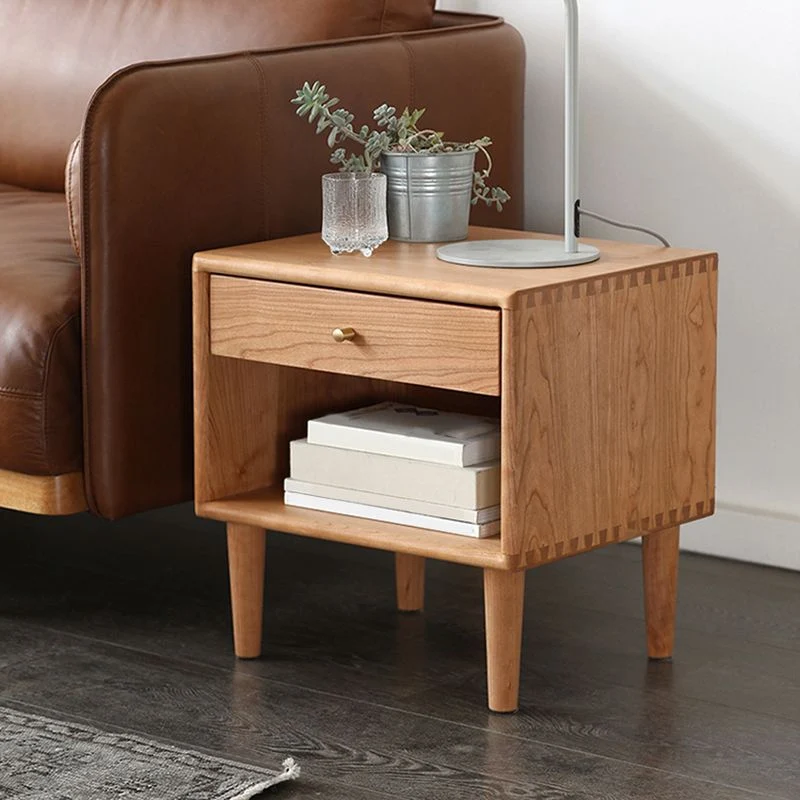 Eenkleurig Wood Nightstand Modern 18 Inch H Drawer Storage Night Table Legs Cherry