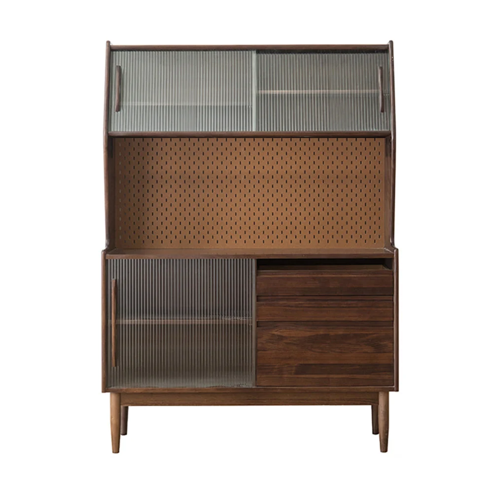 Effen Wood Storage Cabinet Glass Door Display Cabinet Drawers 33l
