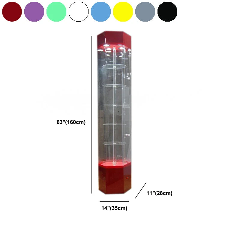 Eigentijds Curio Cabinet Glass Locking Door Display Stand 5 Shelves Red
