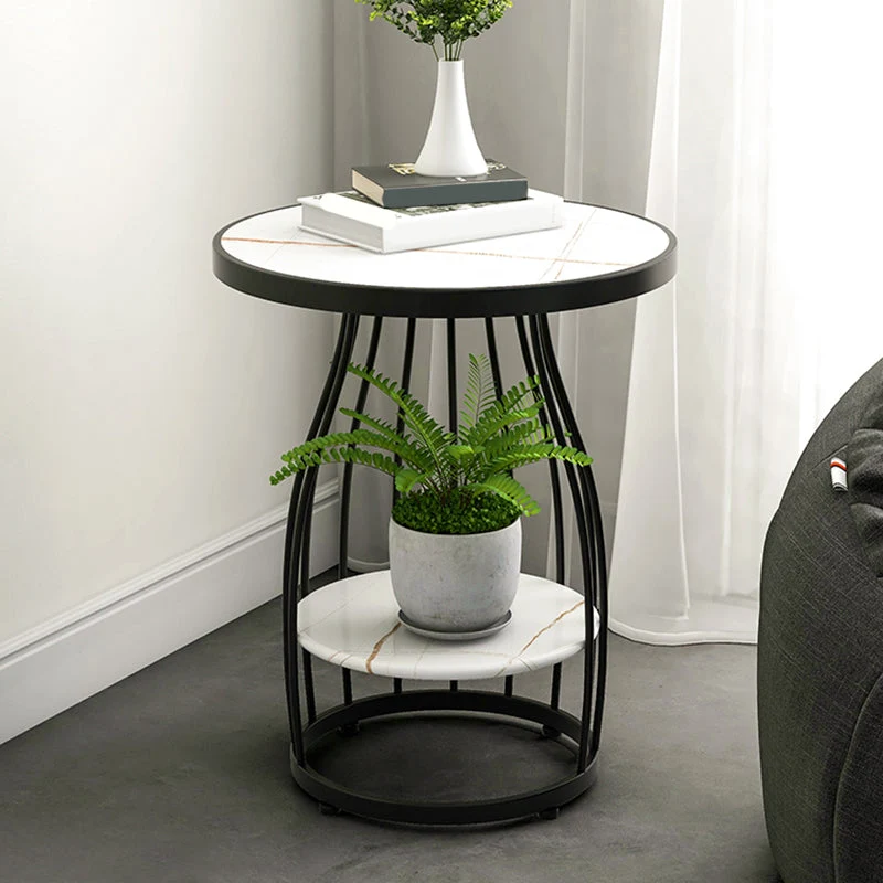 Eigentijds Frame Side Table Slate Round Sofa End Table Storage