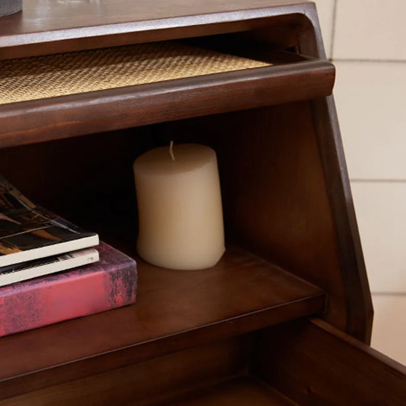 Eigentijds Lower Shelf Nightstand Rattan Bedside Cabinet Drawer Bedroom Walnut