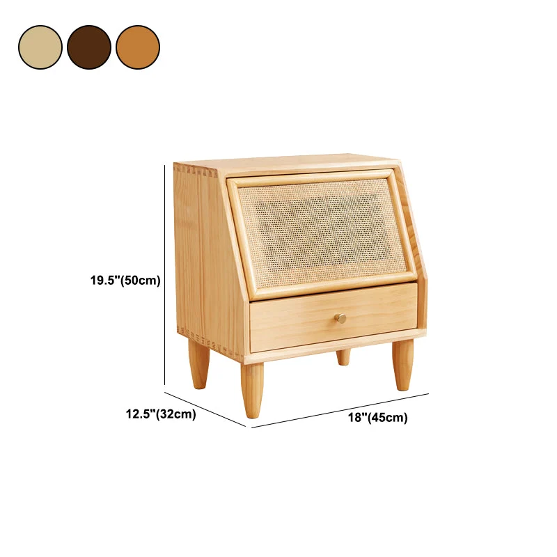 Eigentijds Lower Shelf Nightstand Rattan Bedside Cabinet Drawer Bedroom Walnut