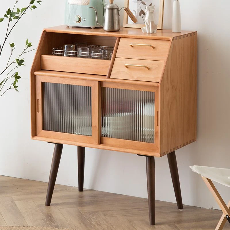 Eigentijds Style Storage Solid Wood Sideboard Cabinet Glass Doors and Drawers Natural