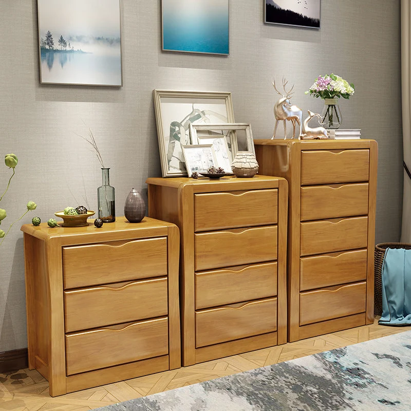 Eigentijds Wood Cabinet Grooves Rectangle Side Cabinet Drawer Natural