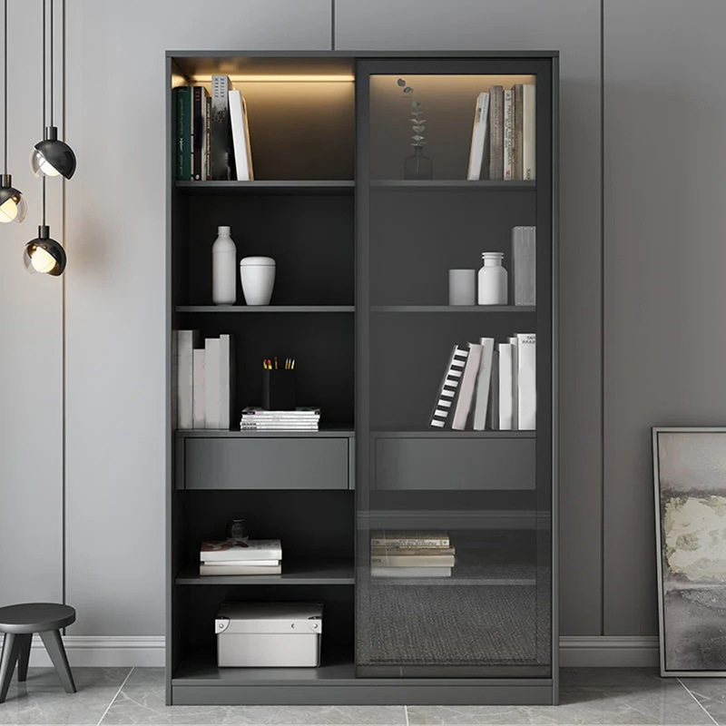 Faux Wood Actueel Storage Cabinet Glass Sliding Doors Display Cabinet Living Room 31l
