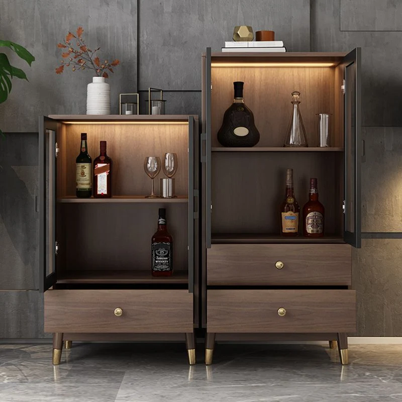Faux Wood Contemporain Display Cabinet Glass Doors Storage Cabinet Drawers Bedroom 24l