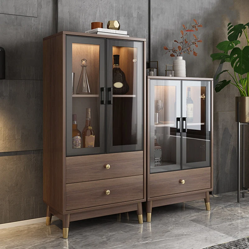 Faux Wood Contemporain Display Cabinet Glass Doors Storage Cabinet Drawers Bedroom 24l