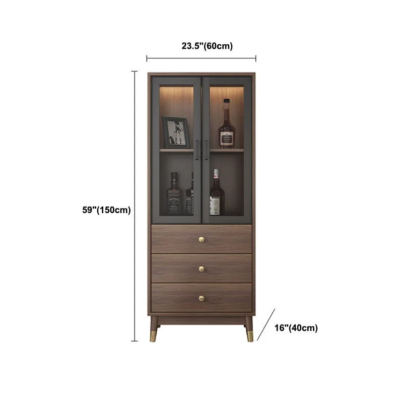 Faux Wood Hedendaags Display Cabinet Glass Doors Storage Cabinet Drawers Bedroom 24l