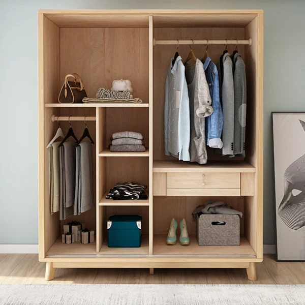 Freestanding Massief Wood Wardrobe Modern Wardrobe Armoire 2 Doors and 1 Drawer 47l