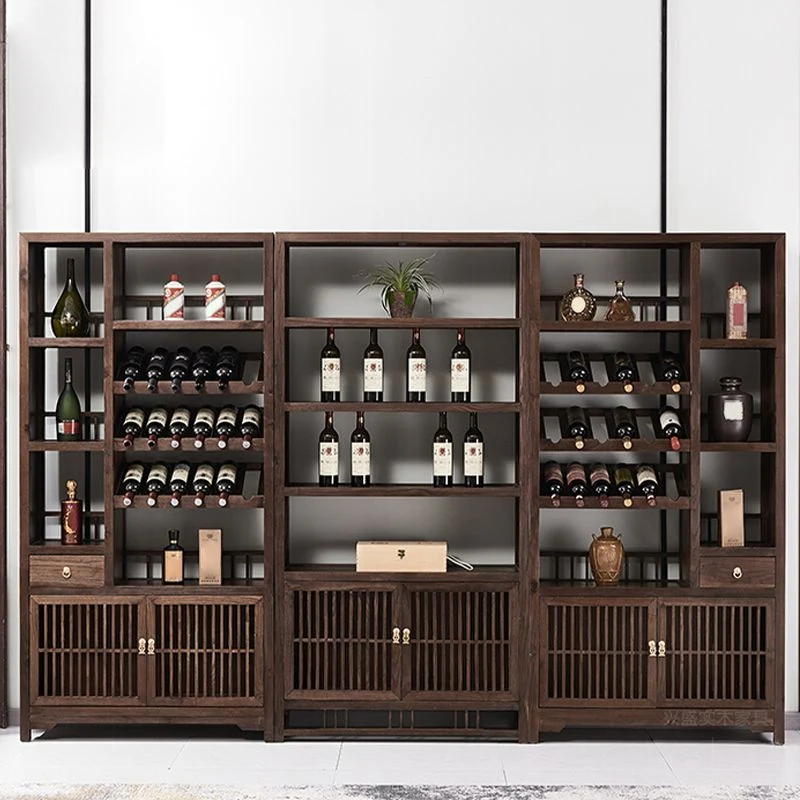 Freestanding Mid-Century Strak Solid Wood Wine Bottle Holder Shelf 38