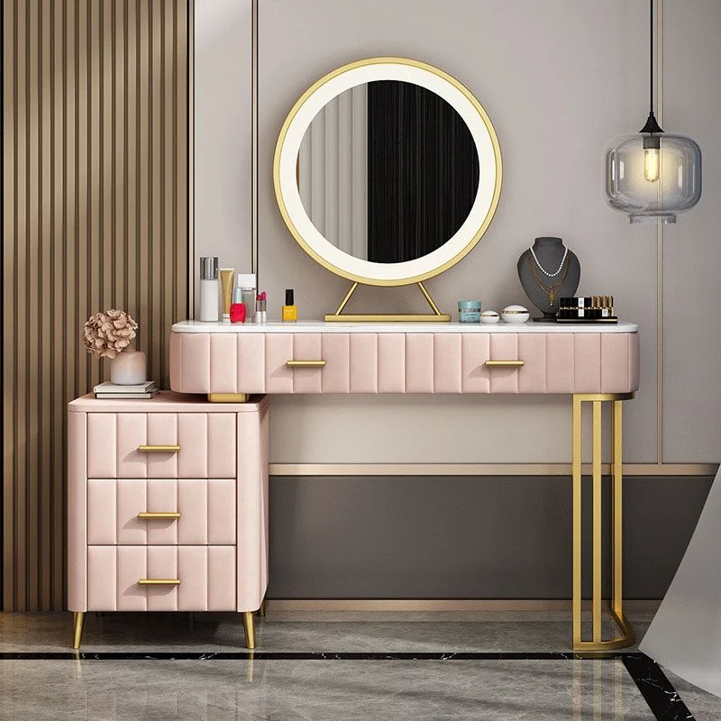 Glam Drawer Straight Feet Marble Van metaal Bedroom Make-up Vanity 39
