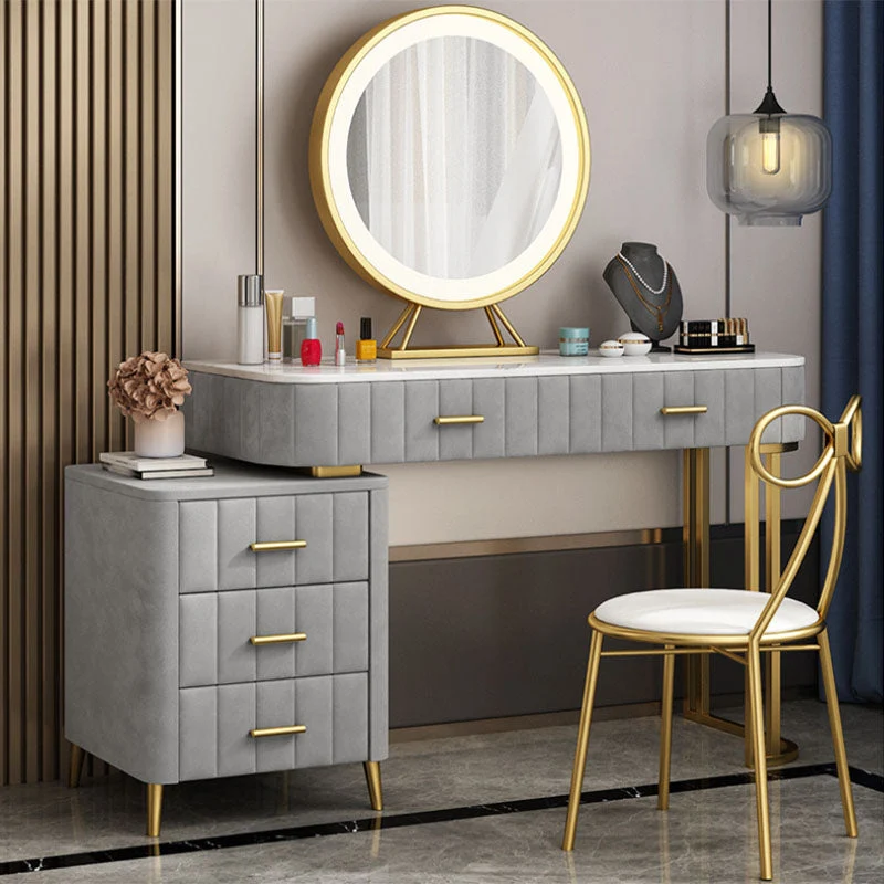 Glam Drawer Straight Feet Marble Van metaal Bedroom Make-up Vanity 39
