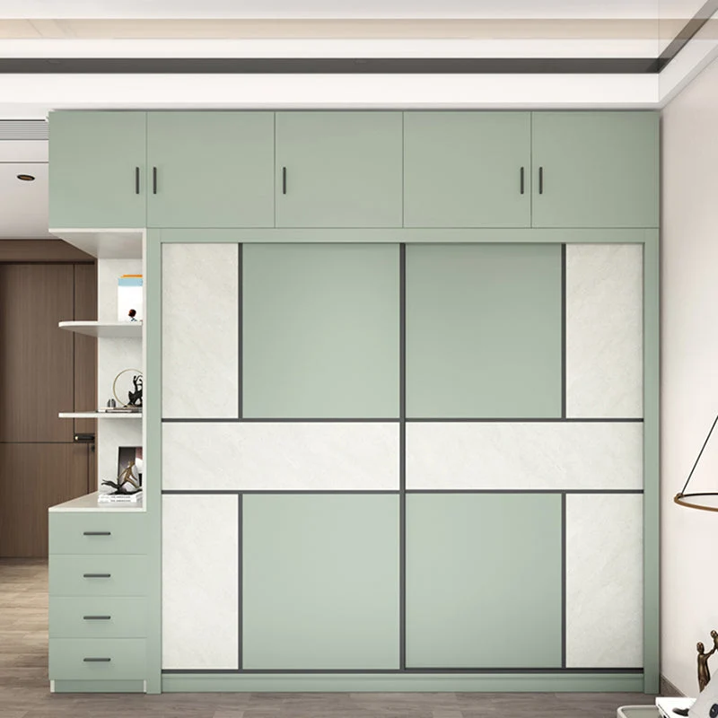 Green and White Bedroom Storage Cabinet Strak Sliding Door Cabinet Drawers 47l