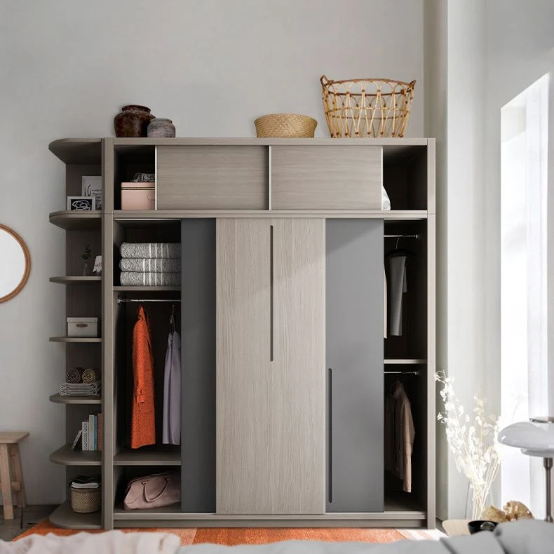 Grey Contemporary Storage Cabinet Faux Wood Cabinet Sliding Doors 63l