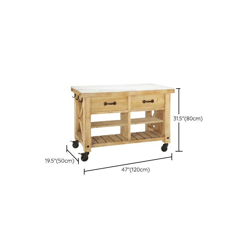 Hedendaags Kitchen Island Table Dining Room Wooden Base Prep Table Casters 31l