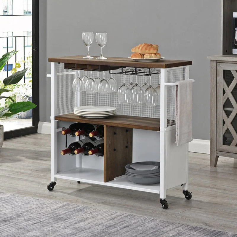 Hedendaags Open Storage Kitchen Trolley Rolling Prep Table Wine Storage 31