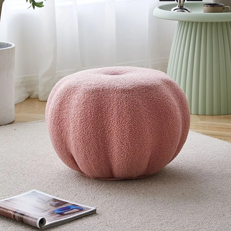 Hedendaags Pouf Ottoman Velvet Upholstered Solid Color Pumpkin Shape Ottoman