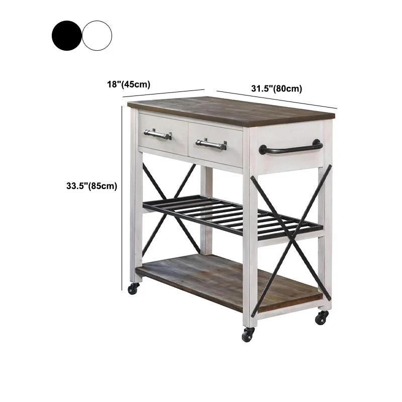 Hedendaags Rolling Kitchen Cart Wood Rectangular Kitchen Island Cart Open Storage 31