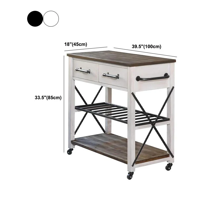 Hedendaags Rolling Kitchen Cart Wood Rectangular Kitchen Island Cart Open Storage 31