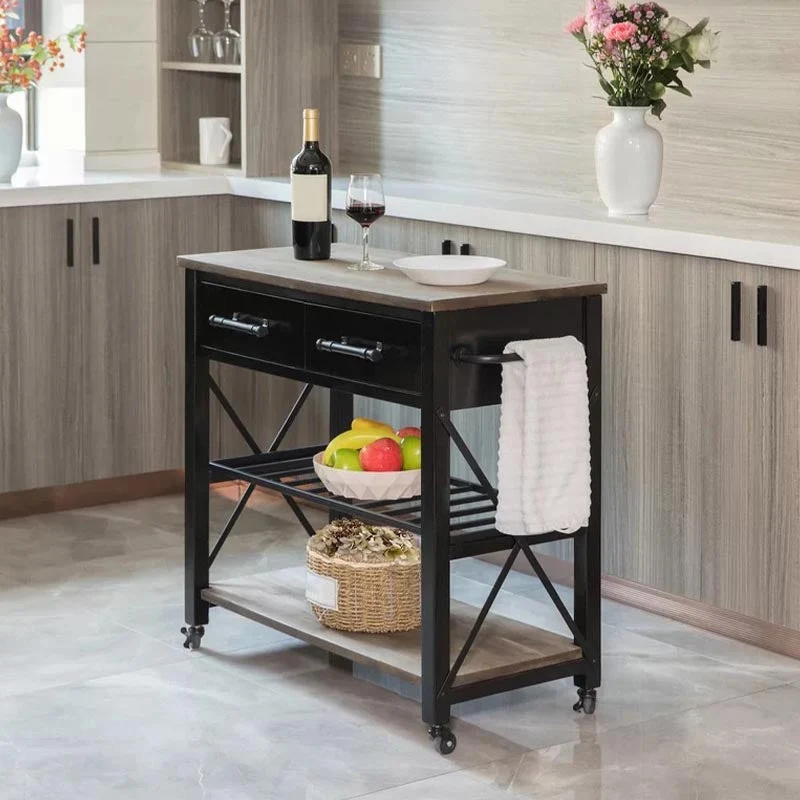 Hedendaags Rolling Kitchen Cart Wood Rectangular Kitchen Island Cart Open Storage 31