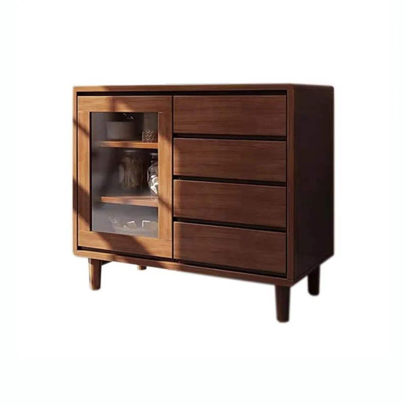 Hedendaags Rubberwood Dining Hutch 4 Drawers 16" W Hutch Cabinet Dining Room Walnut