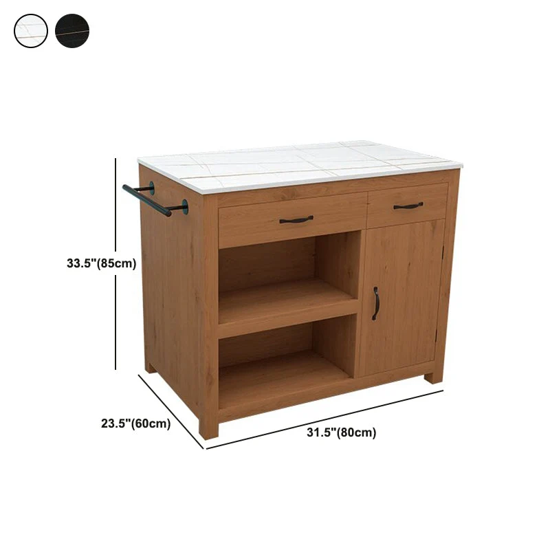 Hedendaags Stationary Kitchen Island Table Wood Rectangular Kitchen Island Table Drawer 31l