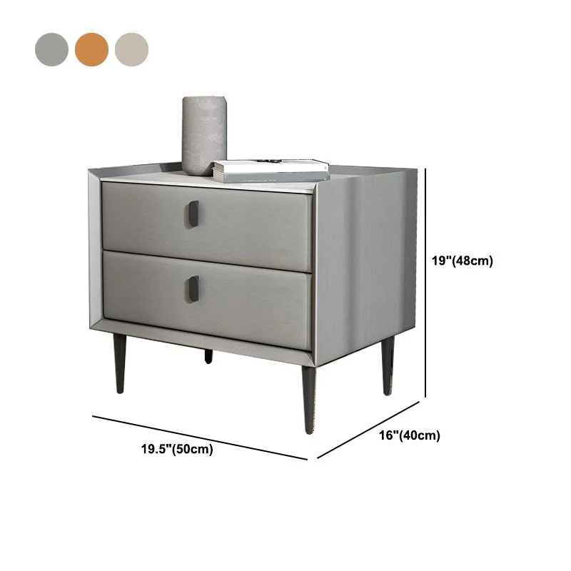 hout and Leather Bedside Table Modern Minimalist Bed Nightstand Drawers Light