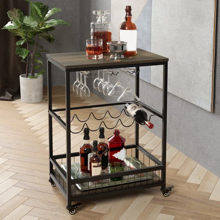 Industrial Rolling Kitchen Cart Metaal Rectangular Kitchen Island Cart Wine Storage 24l