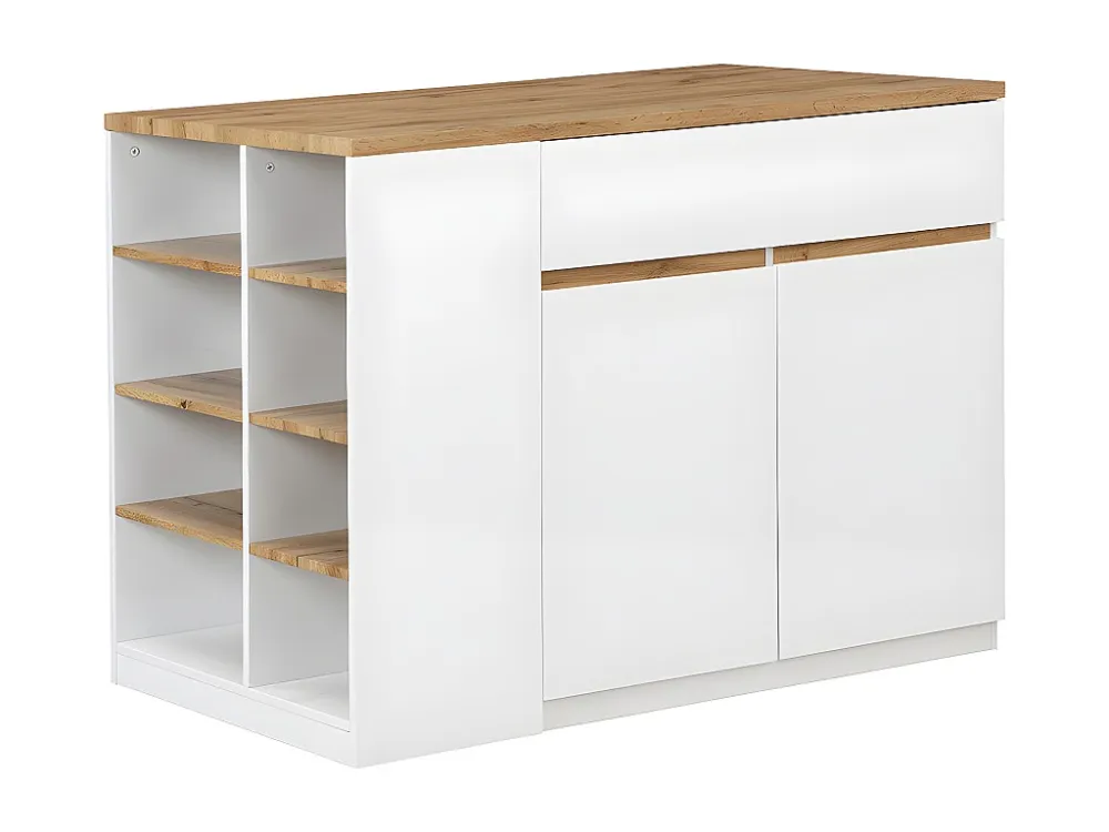 Keukeneiland met opbergruimte MEILI - Wit en eiken - Koop nu online
