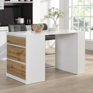 Keukeneiland met opbergruimte van mdf - Wit en helder naturel - PALESTRINA