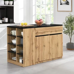Keukeneiland met opbergruimte - Zwart & naturel - Koop nu voordelig uw online meubelshop