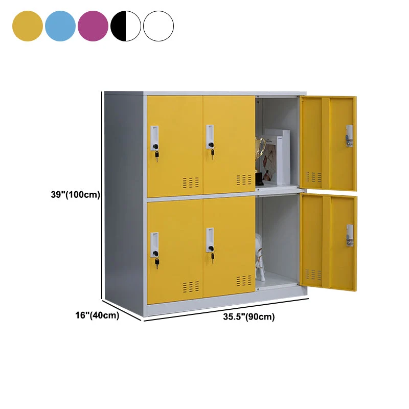 Metal Non-Hanging Armoire Contemporain Storage Cabinet Hinged Doors Yellow