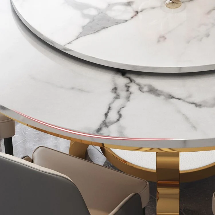 Metal Traditional Luxe Round Table Marble Top Table Storage 47